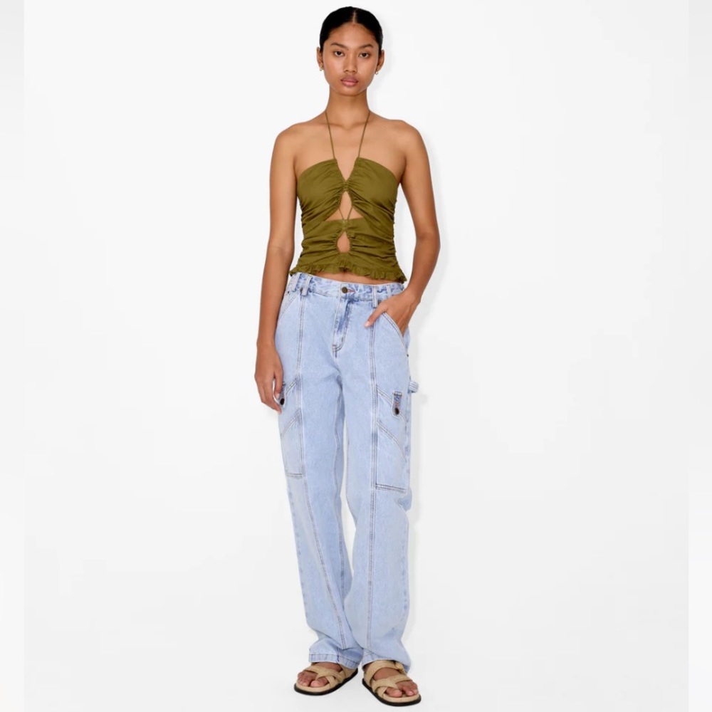 NWT Magali Pascal Fenix Halter criss cross strappy tie crop top tank Moss green - Picture 3 of 13